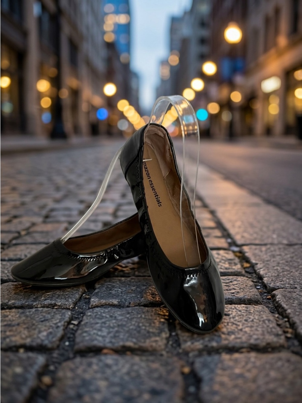 NWOT Amazon Essentials Black Patent Slip-On Ballet Flats